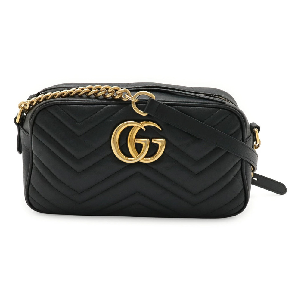 Gucci GG Marmont Shoulder Bag Chain Crossbody Quilted Leather Black